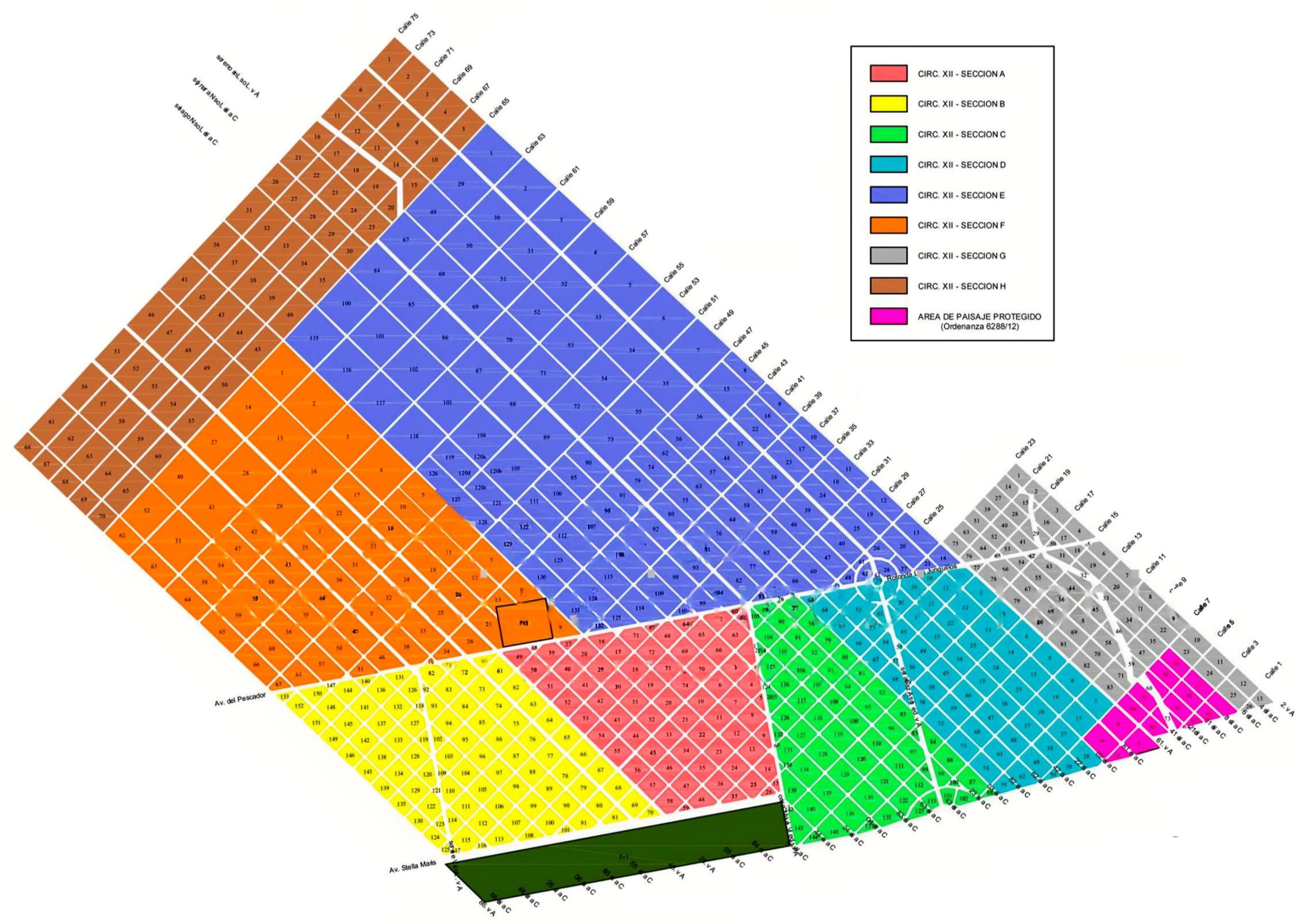 Plano de secciones del loteo - Vista ampliada